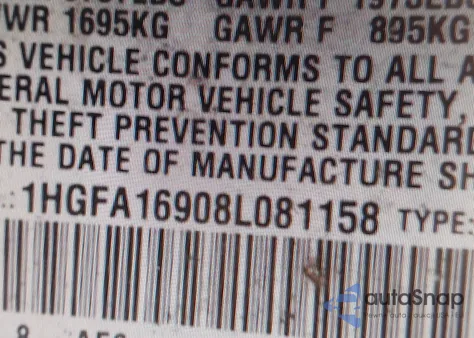 2008 Honda Civic Ex-L z USA, uszkodzony, nr VIN 1HGFA16908L081158